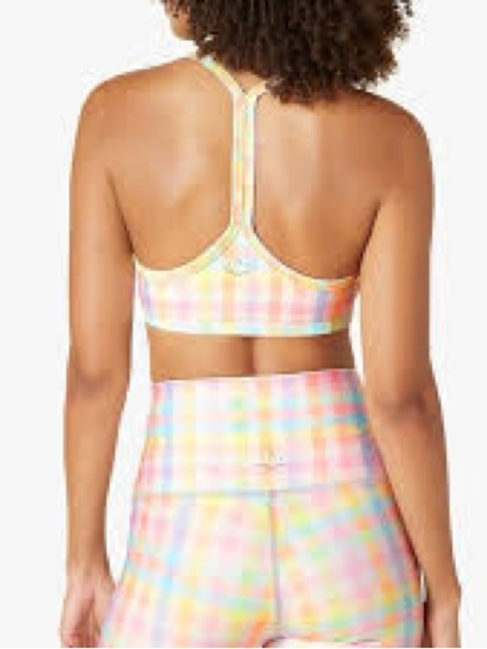 Beyond Yoga t-strap bra, pastel gingham print, size SM, new - Picture 2 of 7